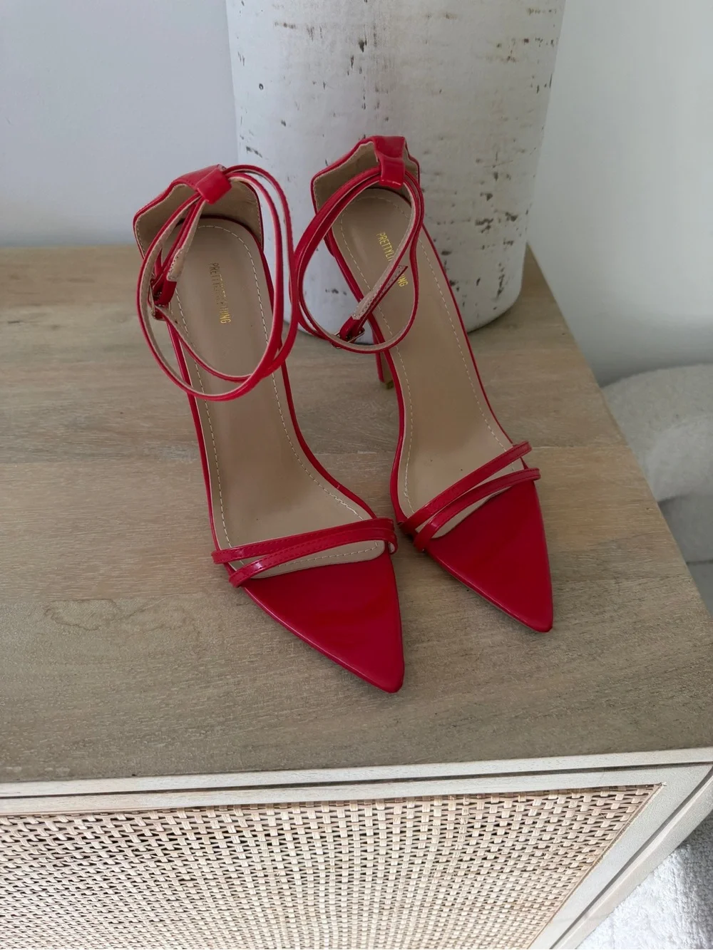 Rare Find PrettyLittleThing Red Strappy Ankle-Tie Pointed Pumps